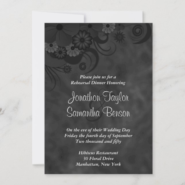 Floral Chalkboard Wedding Rehearsal Dinner Invites (Front)