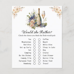 Floral  Champagne Bridal Shower Game Card