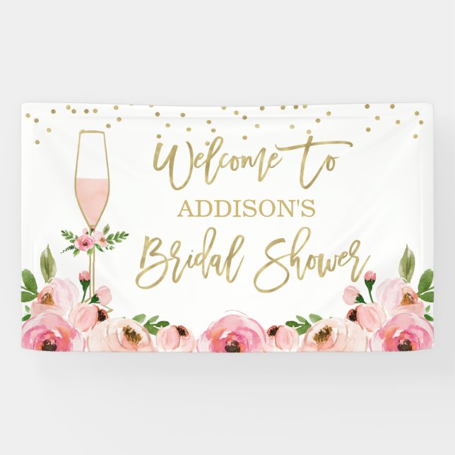 Floral Champagne Glass Bridal Shower Banner (Horizontal)