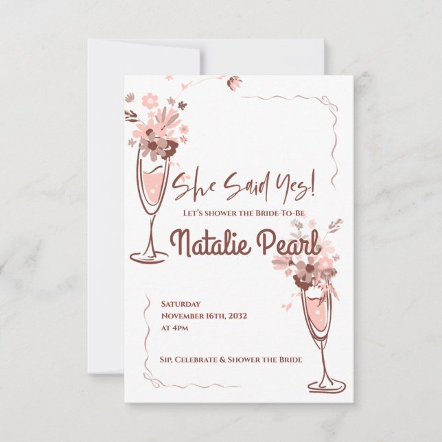 Floral Champagne She Said Yes Bridal Shower Invite (Front)