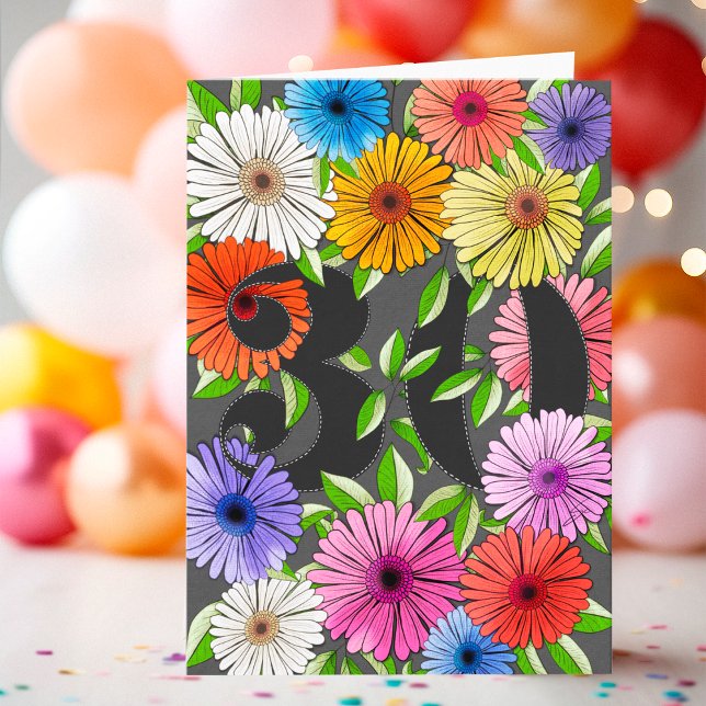 Floral Charcoal Grey Personalized 30th Birthday Card (Creator Uploaded)