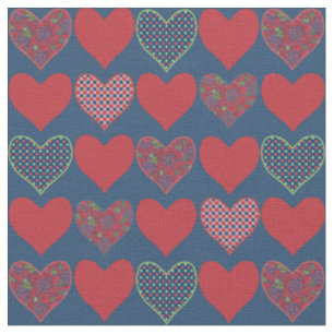 Floral, Check Gingham and Polka Dots Hearts Fabric
