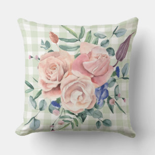 Floral Checker Green Vintage Designer Pillow