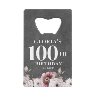 Floral Cheers to 100th Birthday Credit Card Bottle Opener