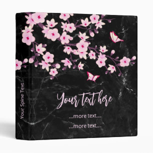 Floral Cherry Blossom and Butterflies Pink Black Binder