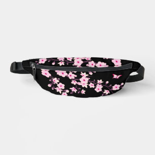 Floral Cherry Blossom Black Pink Monogram Fanny Pack