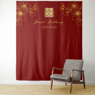 Floral cherry blossom Chinese wedding backdrop Tapestry