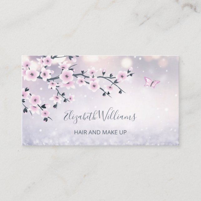 Floral Cherry Blossom Dusky Pink Mauve Glitter  Business Card (Front)