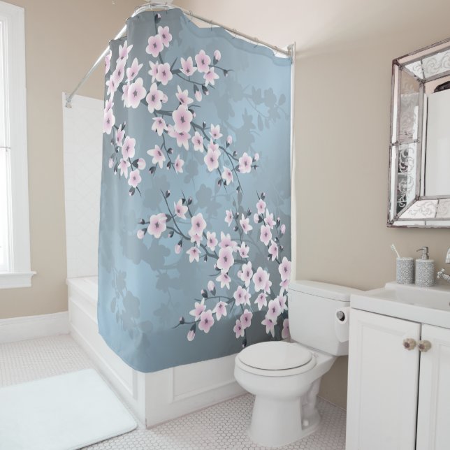 Floral Cherry Blossom Dusty Pink Blue (In Situ)