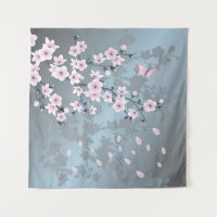 Floral Cherry Blossom Dusty Pink Blue