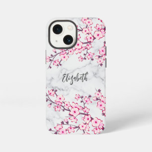 Floral Cherry Blossom Light Grey Marble Monogram iPhone 13 Mini Case