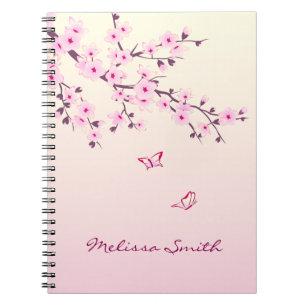 Floral Cherry Blossom Monogram Add Name And Year Notebook