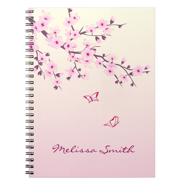 Floral Cherry Blossom Monogram Add Name And Year Notebook (Front)