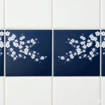 Floral Cherry Blossom Navy Blue White