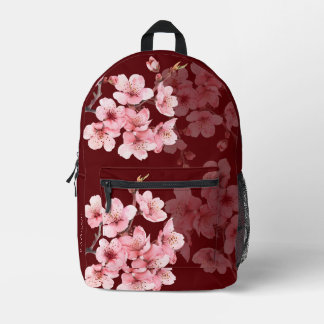 Floral Cherry Blossom Pink Burgundy Printed Backpack