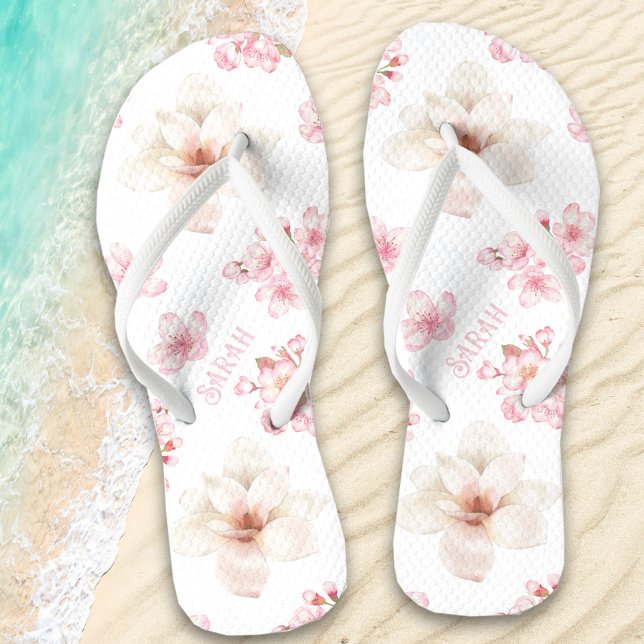 Floral Cherry Blossom Pink Flip Name Flops (Floral Cherry Blossom Pink Flip Name Flops Flip Flops)