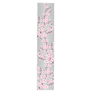 Floral Cherry Blossom Pink Grey Medium Table Runner