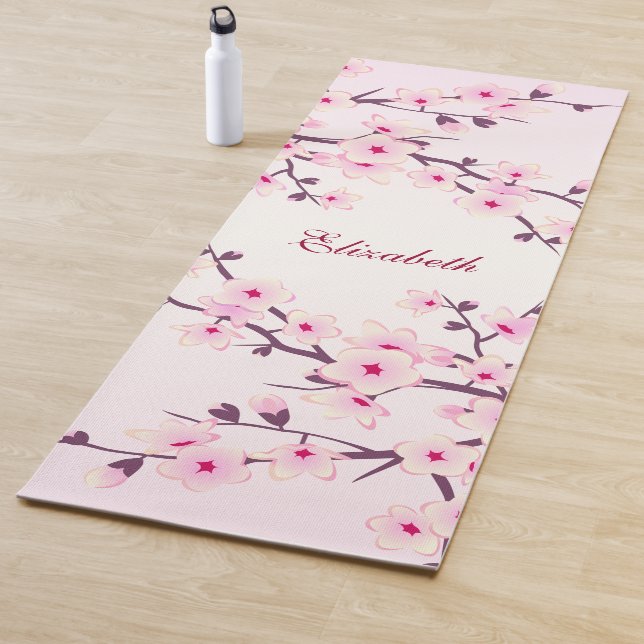 Floral Cherry Blossom Pink Monogram Yoga Mat (In Situ)