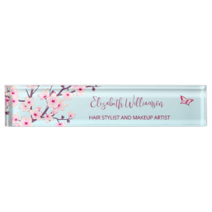 Floral Cherry Blossom Pink Turquoise  Nameplate