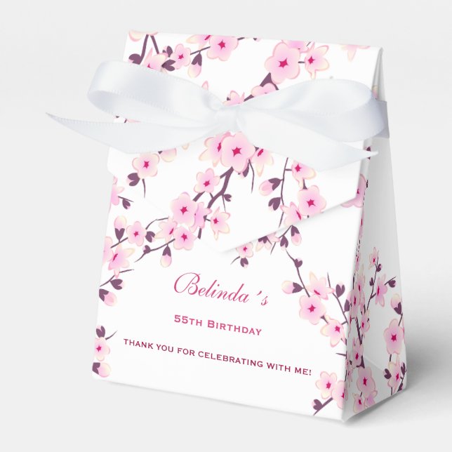 Floral Cherry Blossom Pink White | Custom Birthday Favor Box (Front Side)