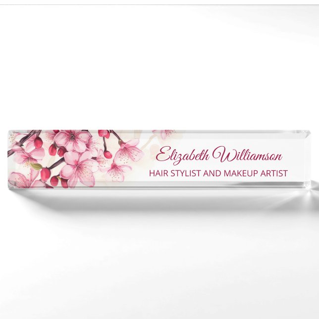 Floral Cherry Blossom Pink White  Nameplate (Front)