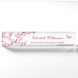 Floral Cherry Blossom Pink White  Nameplate