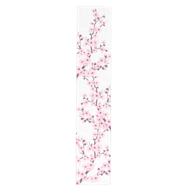 Floral Cherry Blossom Pink White Wedding Medium Table Runner (Front)