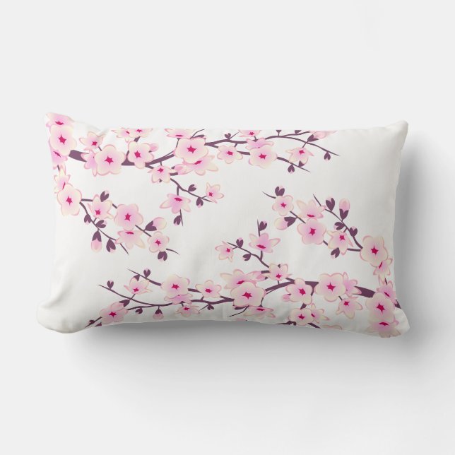 Floral Cherry Blossom (Sakura) Pink Lumbar Pillow (Front)