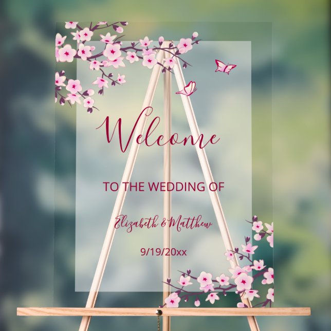 Floral Cherry Blossom Transparent Wedding Welcome (Neutre)