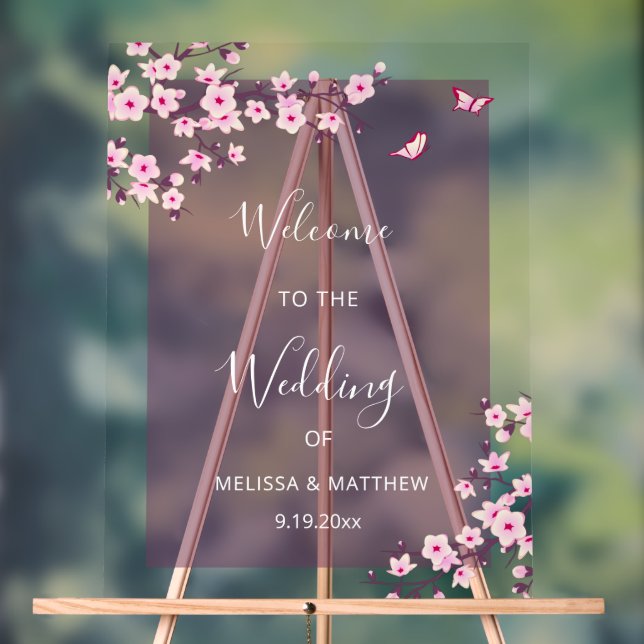 Floral Cherry Blossom Transparent Wedding Welcome (Neutre)