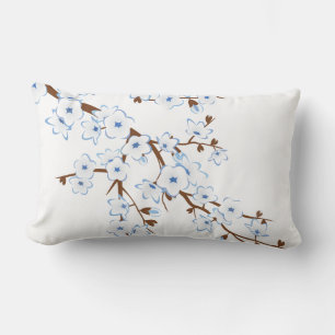 Floral Cherry Blossoms Blue White Lumbar Pillow