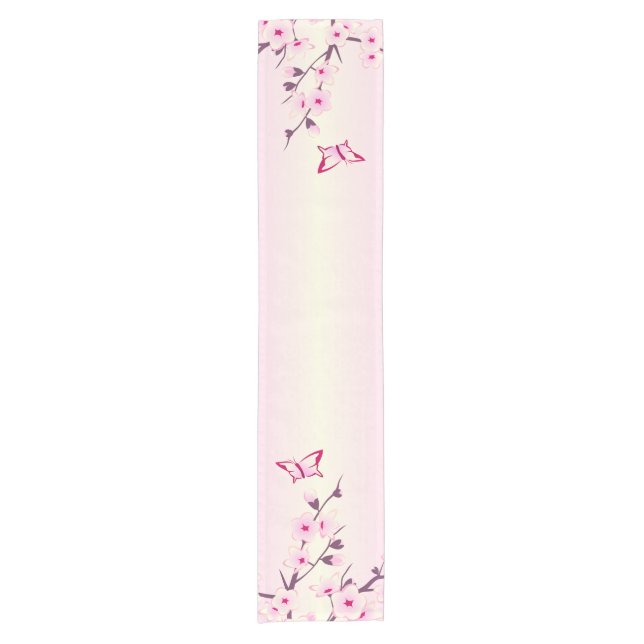 Floral Cherry Blossoms Butterflies Pink Short Table Runner (Front)