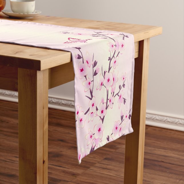 Floral Cherry Blossoms Butterflies Short Table Runner (In Situ)