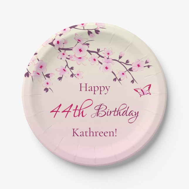 Floral Cherry Blossoms  Custom Birthday  Paper Plate (Front)