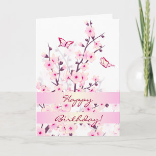 Floral Cherry Blossoms Happy Birthday Card