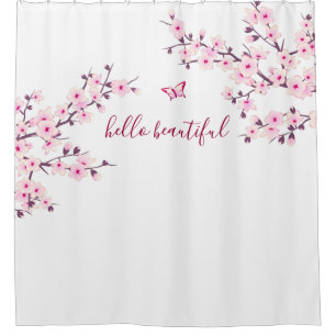 Floral Cherry Blossoms Hello Beautiful Text