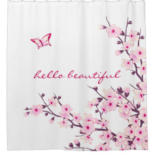 Floral Cherry Blossoms Hello Beautiful Text