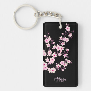 Floral Cherry Blossoms  Monogram Keychain