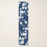 Floral Cherry Blossoms Navy Blue White  Scarf<br><div class="desc">Beautiful white cherry blossoms on a navy blue background.</div>