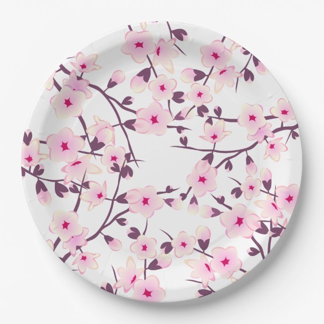 Floral Cherry Blossoms Paper Plate (Front)