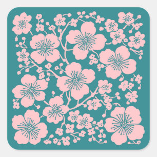 Floral Cherry Blossoms Pattern Square Sticker