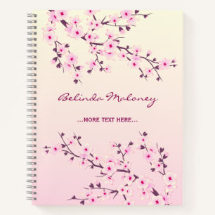 Floral Cherry Blossoms Pink Add Name And Year Notebook