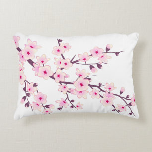 Floral Cherry Blossoms Pink Change Background Decorative Pillow