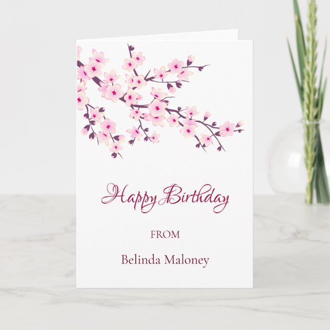 Floral Cherry Blossoms Pink | Custom Birthday  Card (Front)