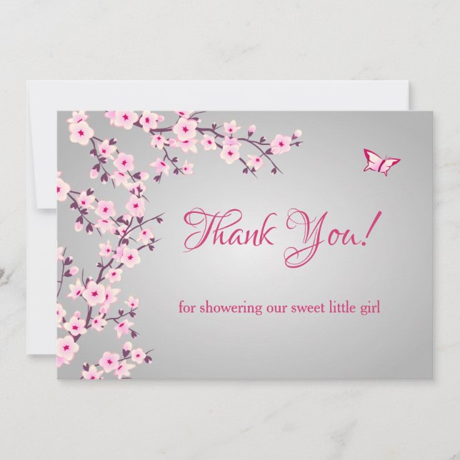Floral Cherry Blossoms Pink Thank You Card (Front)