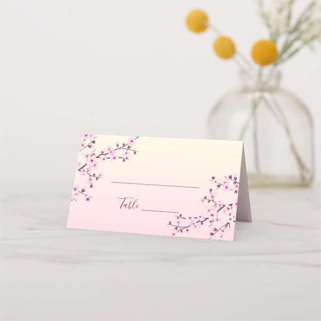 Floral Cherry Blossoms Pink Wedding Place Card (Front)