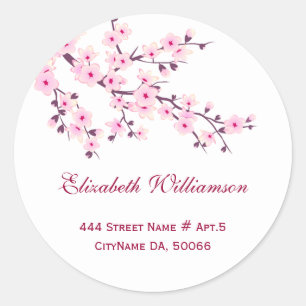 Floral Cherry Blossoms Pink White Classic Round Sticker