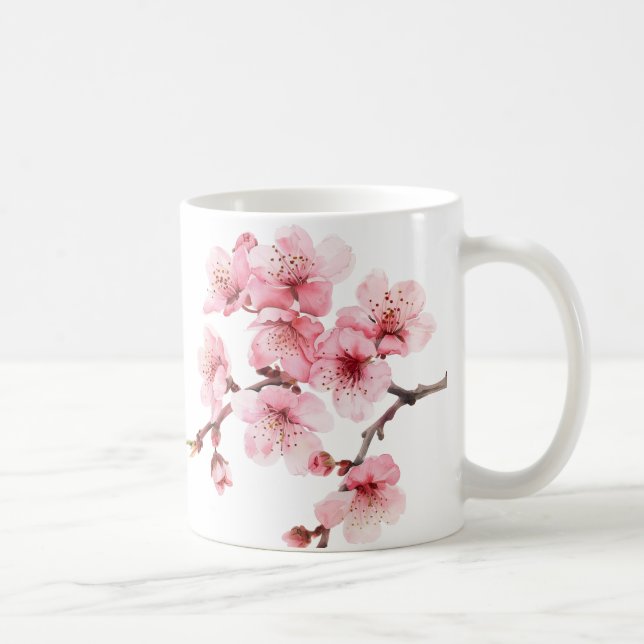 Floral Cherry Blossoms Pink White Coffee Mug (Right)