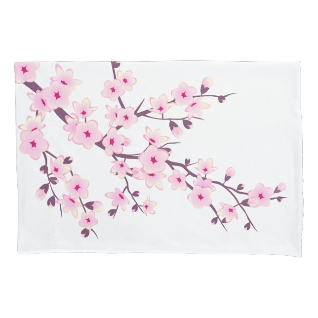 Floral Cherry Blossoms Pink White Pillowcase (Front)
