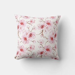 Floral Cherry Blossoms Pink White Throw Pillow
